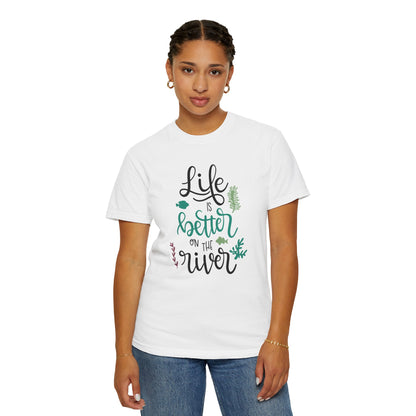 Life Is Better On The River Sand Seashells Waves Tee Elegance Glasses Amazing Fishes Unisex Heavy Cotton T-Shirt