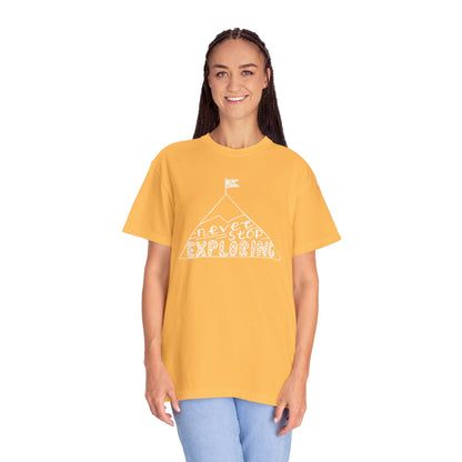 Never Stop Exploring Cool Tee Trekking Outdoor Adventure Hiking Nature Lover Rocks Climbing Unisex Heavy Cotton T-Shirt