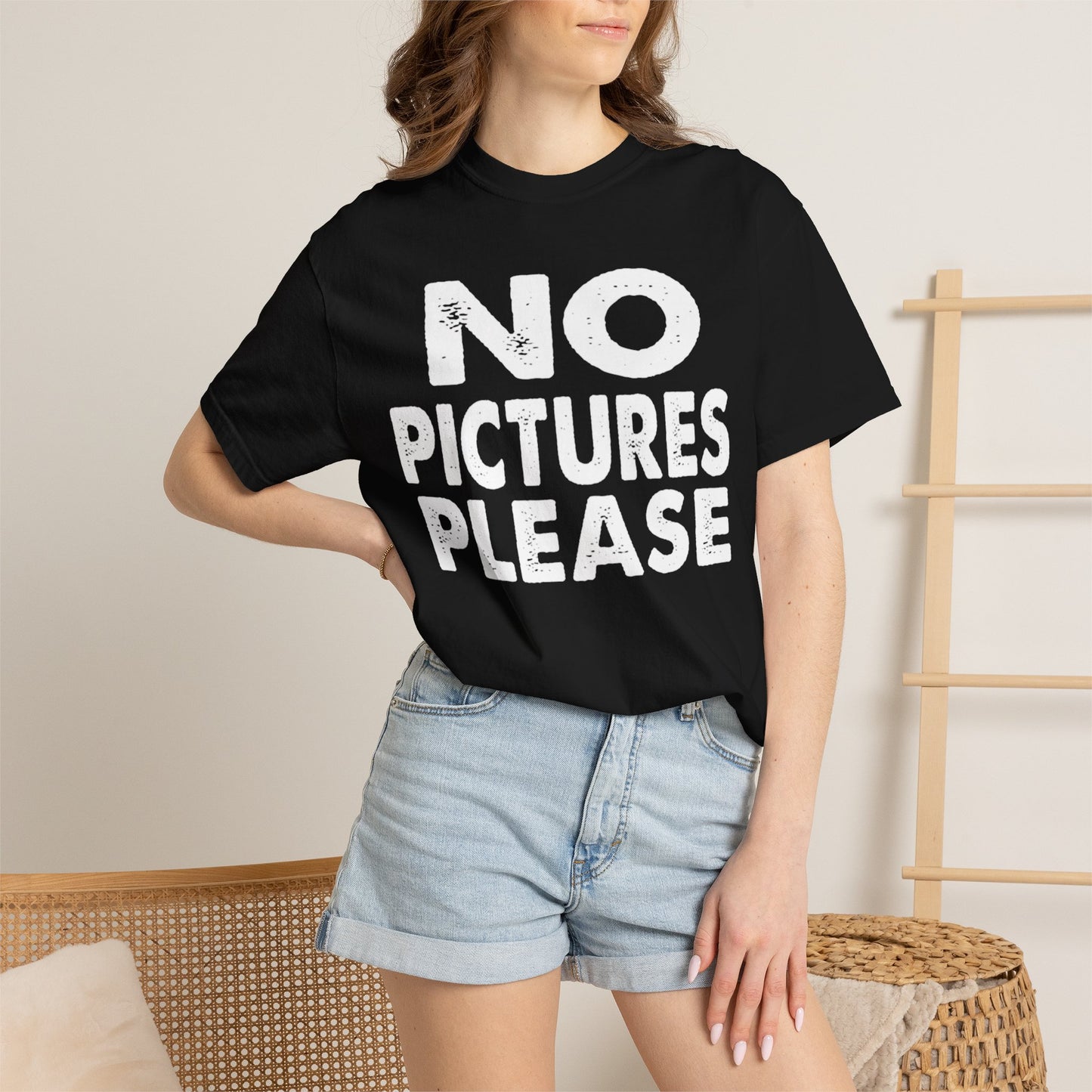No Picture Please Photogenic Tee No Flash Camera-Shy Personal Space Unisex Heavy Cotton T-Shirt