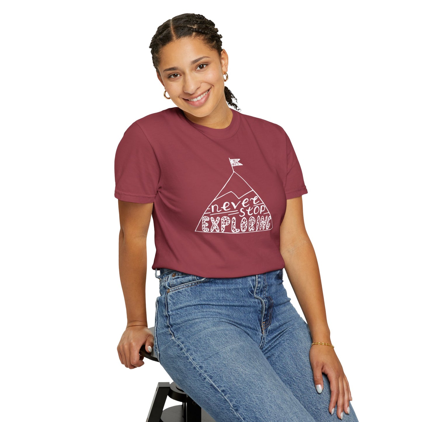 Never Stop Exploring Cool Tee Trekking Outdoor Adventure Hiking Nature Lover Rocks Climbing Unisex Heavy Cotton T-Shirt