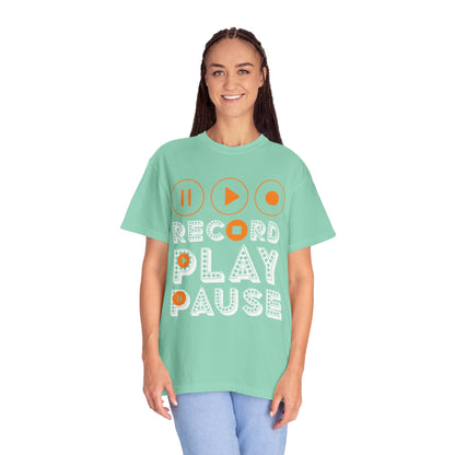 Thrilling Record Play Pause Playback Actions Sound Management Audio Functions Unisex Heavy Cotton T-Shirt