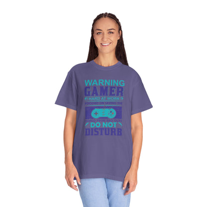 Funny Warning Gamer Do Not Disturb Digital Protector Virtual Heroism Sarcastic Battle Against Evil Unisex Heavy Cotton T-Shirt