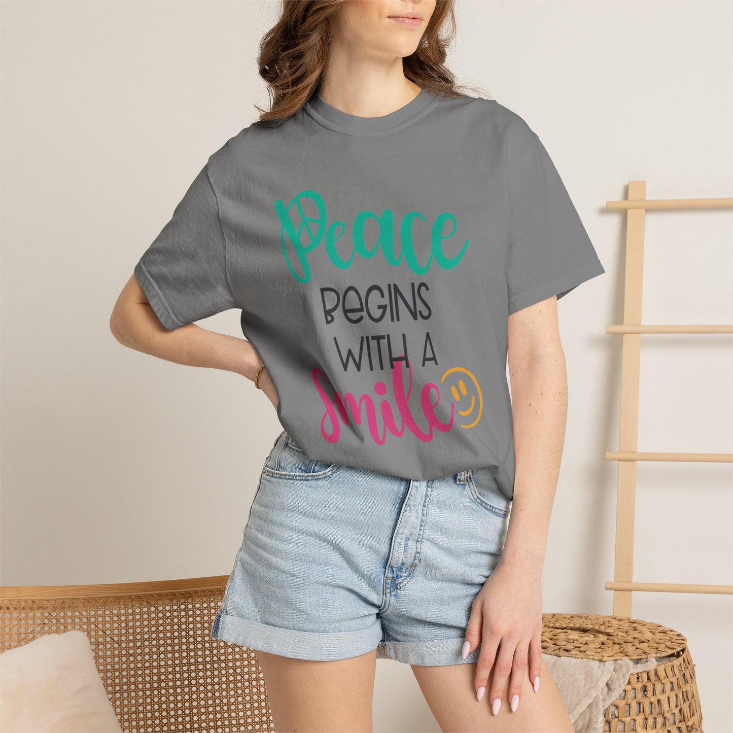 Peace Begins With A Smile Kindness Heartfelt Compliments Tee Thoughtful Gestures Love-Inspiration Unisex Heavy Cotton T-Shirt