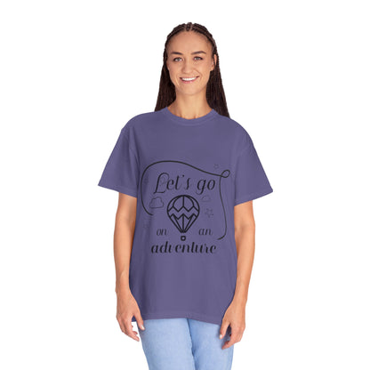 Let’s Go On An Adventure Nature Exploration Bonfire Travel Lovers Tee Freedom Hot Air Balloon Unisex Heavy Cotton T-Shirt