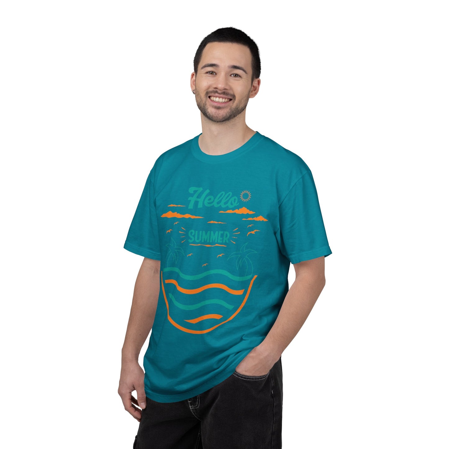 Exciting Hello Summer Sunrise & Sunburn Beach Days Ice Cream Summer Camp Unisex Heavy Cotton T-Shirt