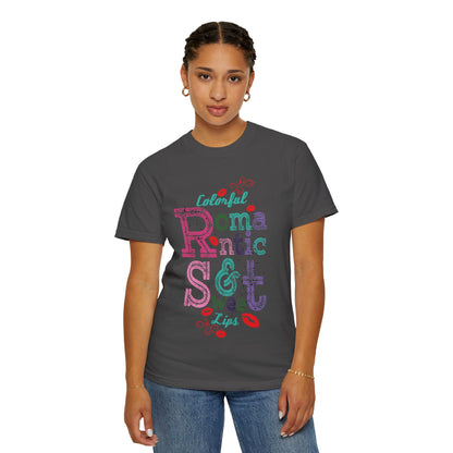 Colorful Romantic & Sweet Lips Affection Lovers Tee Romantic Relationship Forever Strawberry-Tinted Kisses Satin Softness Unisex Heavy Cotton T-Shirt