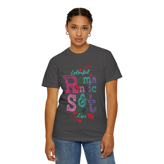 Colorful Romantic & Sweet Lips Affection Lovers Tee Romantic Relationship Forever Strawberry-Tinted Kisses Satin Softness Unisex Heavy Cotton T-Shirt