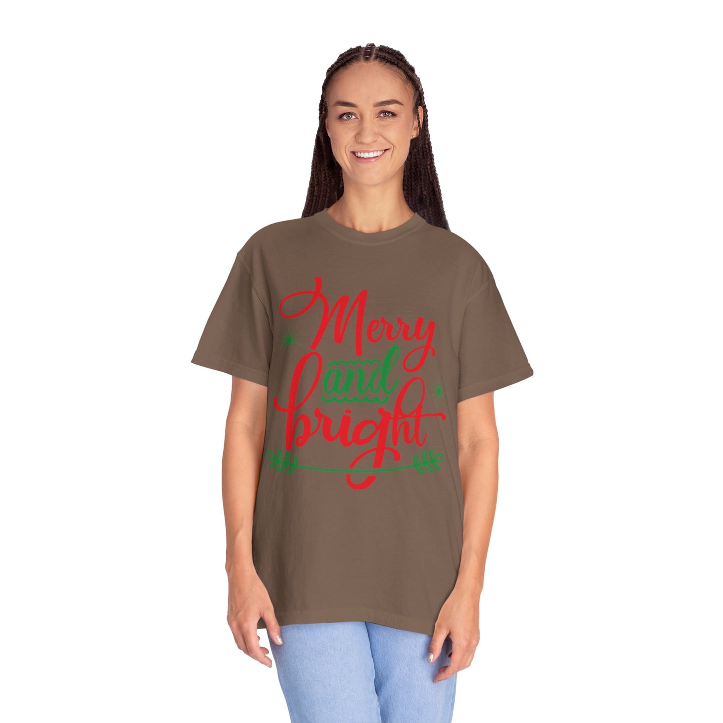Cheerful Merry & Bright Joyful Christmas Time Christmas Lights Merry Christmas Jesus Birth Unisex Heavy Cotton T-Shirt