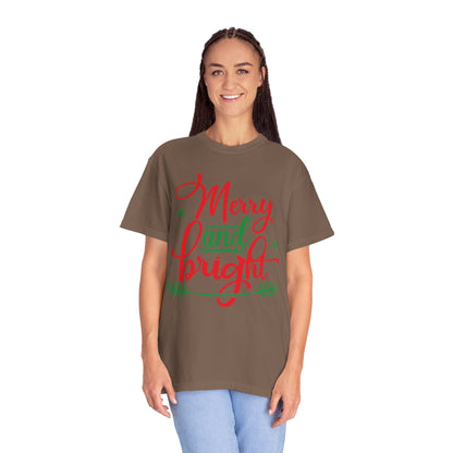 Cheerful Merry & Bright Joyful Christmas Time Christmas Lights Merry Christmas Jesus Birth Unisex Heavy Cotton T-Shirt