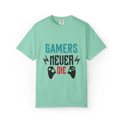 Gamers Never Die Warriors Tee Non-Stop Playing Obsession Mastery Thrill Unisex Heavy Cotton T-Shirt