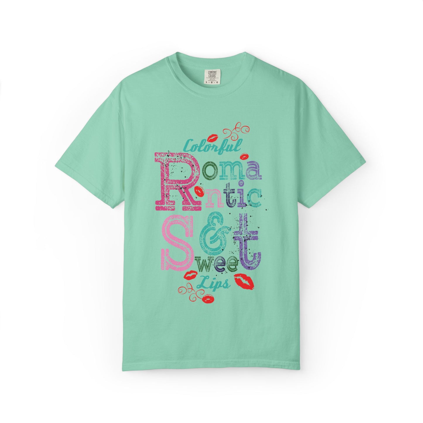 Colorful Romantic & Sweet Lips Affection Lovers Tee Romantic Relationship Forever Strawberry-Tinted Kisses Satin Softness Unisex Heavy Cotton T-Shirt
