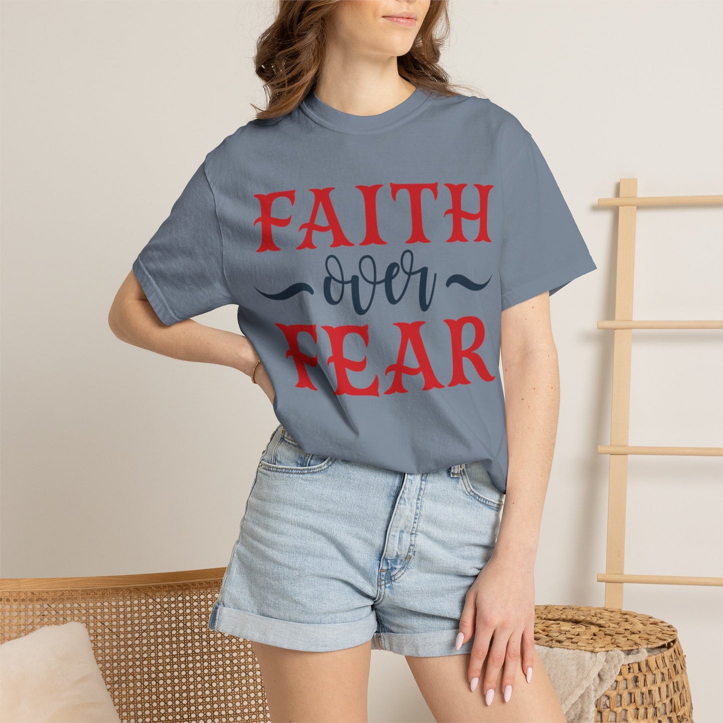 Faith Over Fear Stop Wishing Start Doing Action Goal Setting Modern Tee Achievement Self-Improvement Unisex Heavy Cotton T-Shirt