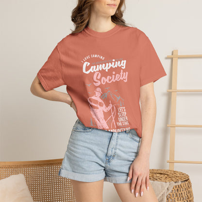 Funny Camping Society I Love Camping Enthusiastic Traveler Sarcastic Adventure Birds In The Mountains Unisex Heavy Cotton T-Shirt
