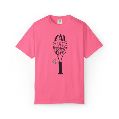 Eat Sleep Badminton Repeat Stay Active Motivation Tee Winning Attitude Sports Dedication Shuttlecock Addiction Unisex Heavy Cotton T-Shirt
