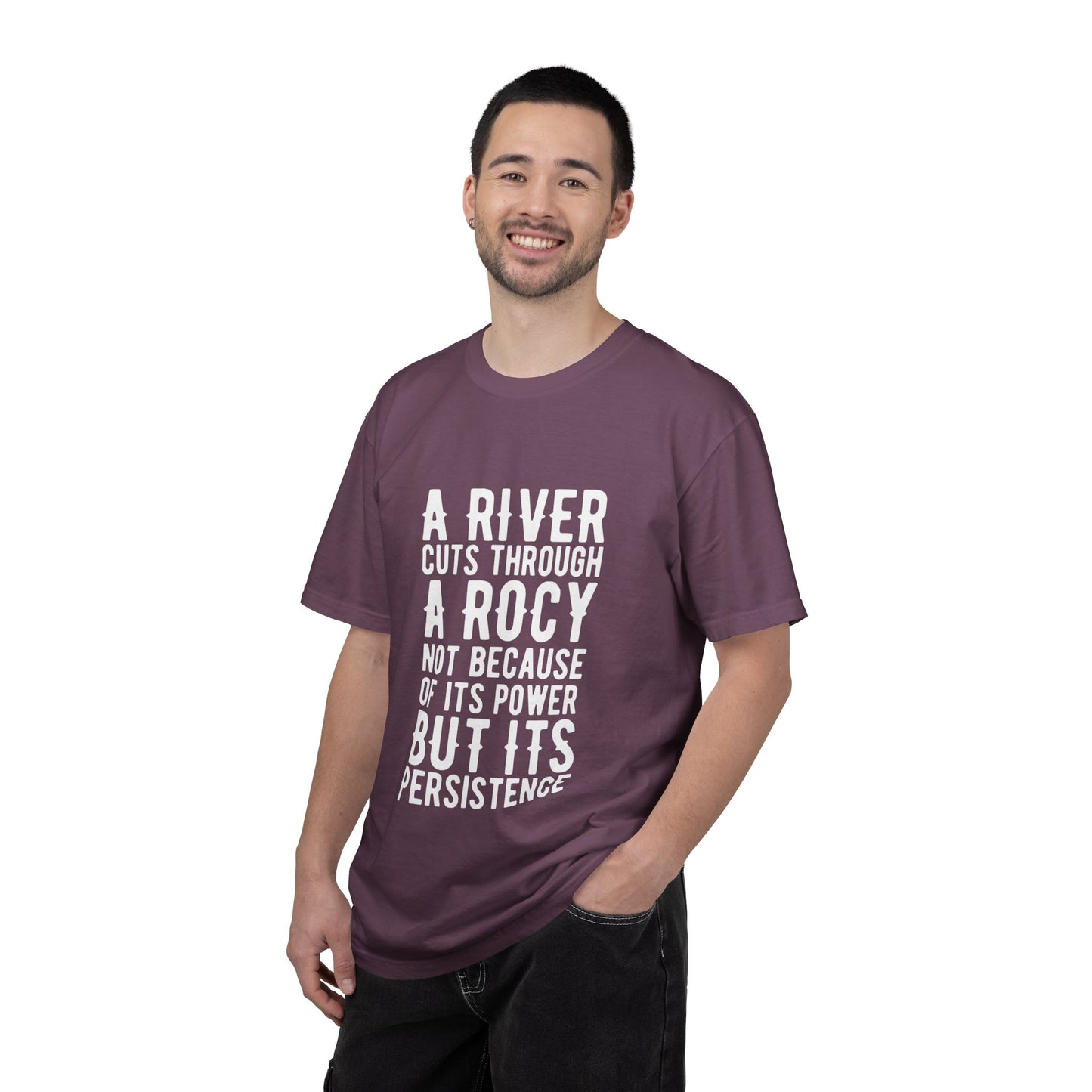 A River Cuts Through A Rock Stop Wishing Start Doing Action Goal Setting Modern Tee Achievement Unisex Heavy Cotton T-Shirt
