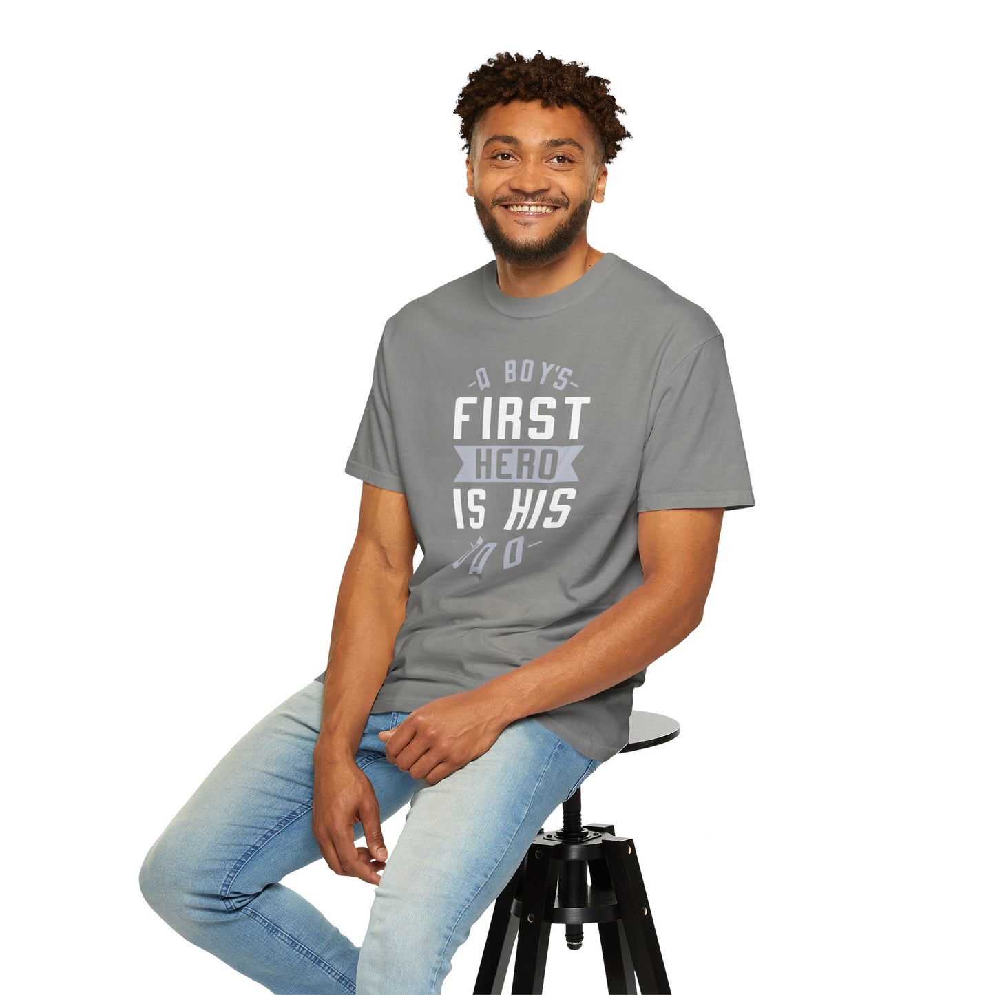 Cute A Boys First Hero Is His Dad Role Model Loving Father Fatherhood Heroic Dad Unisex Heavy Cotton T-Shirt