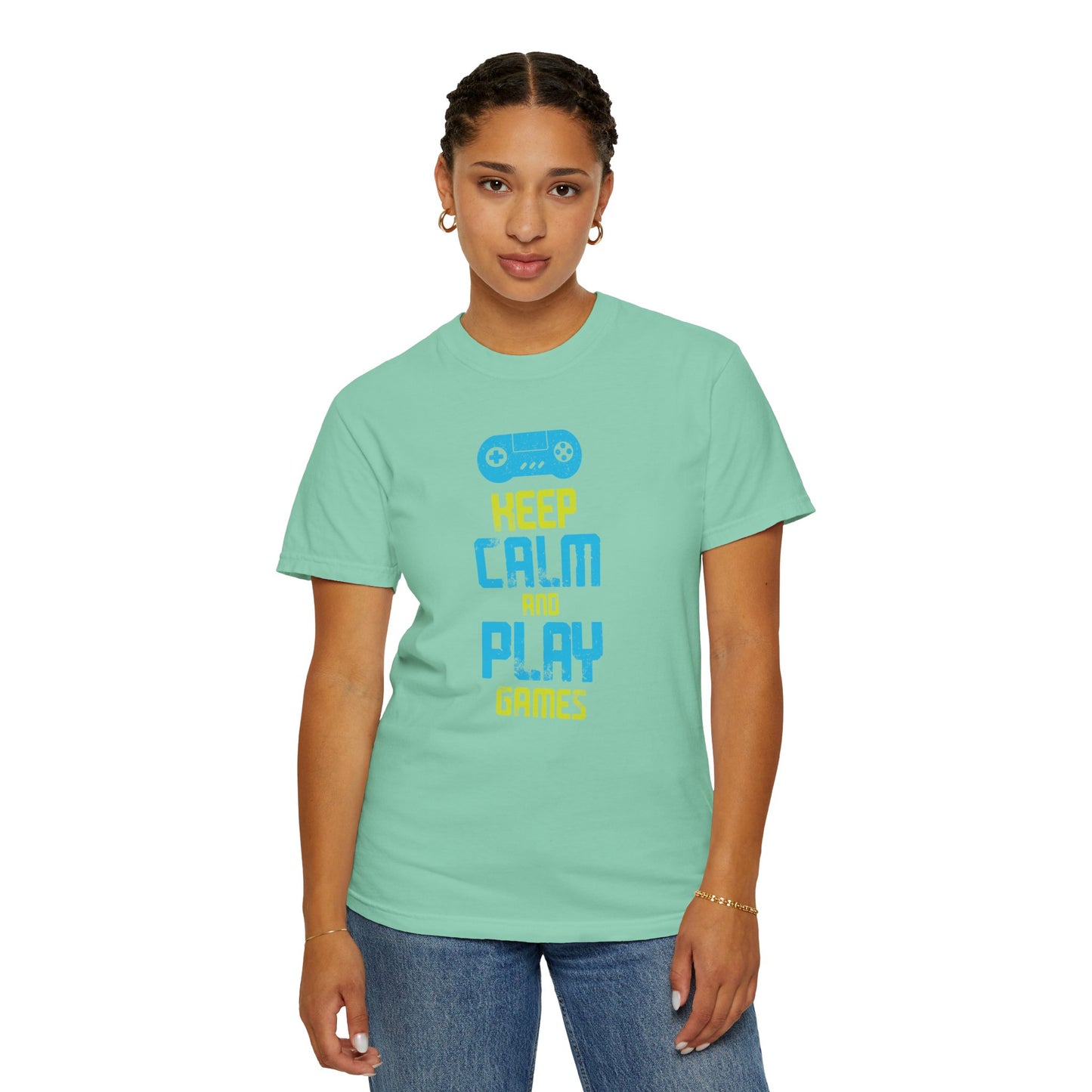 Funny Keep Calm And Play Games Pro Gamer Skills Gaming Mindset Sarcastic Gameplay Optimization Unisex Heavy Cotton T-Shirt