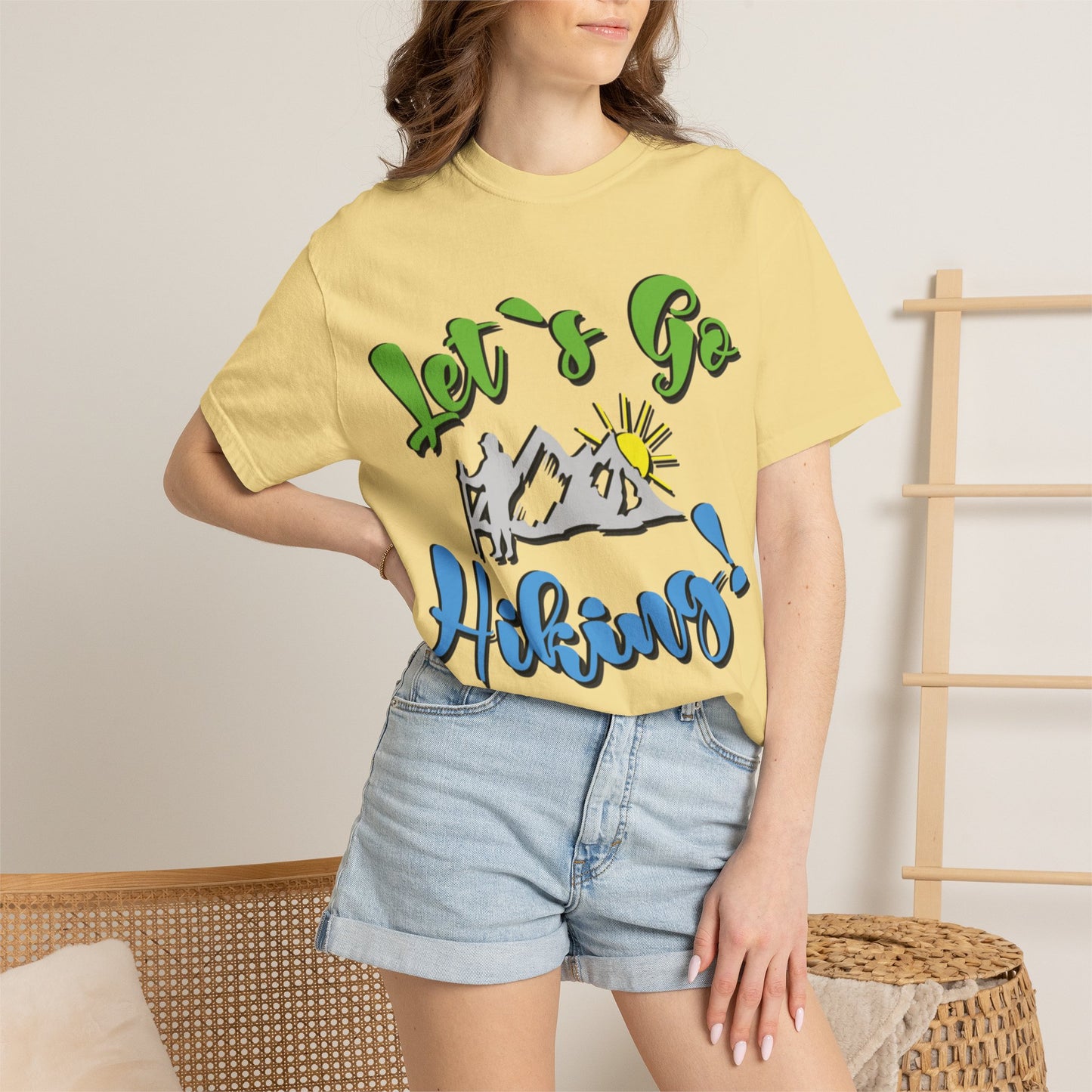 Let’s Go Hiking! Trendy Tee Adventure Mountain Hut Fun Activities Unisex Heavy Cotton T-Shirt