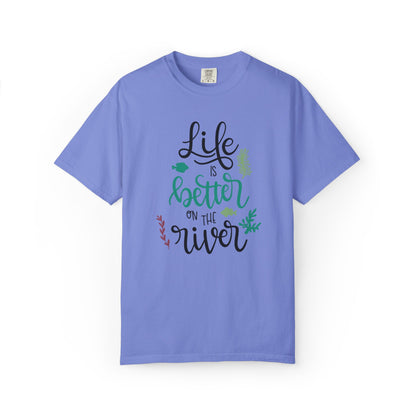 Life Is Better On The River Sand Seashells Waves Tee Elegance Glasses Amazing Fishes Unisex Heavy Cotton T-Shirt