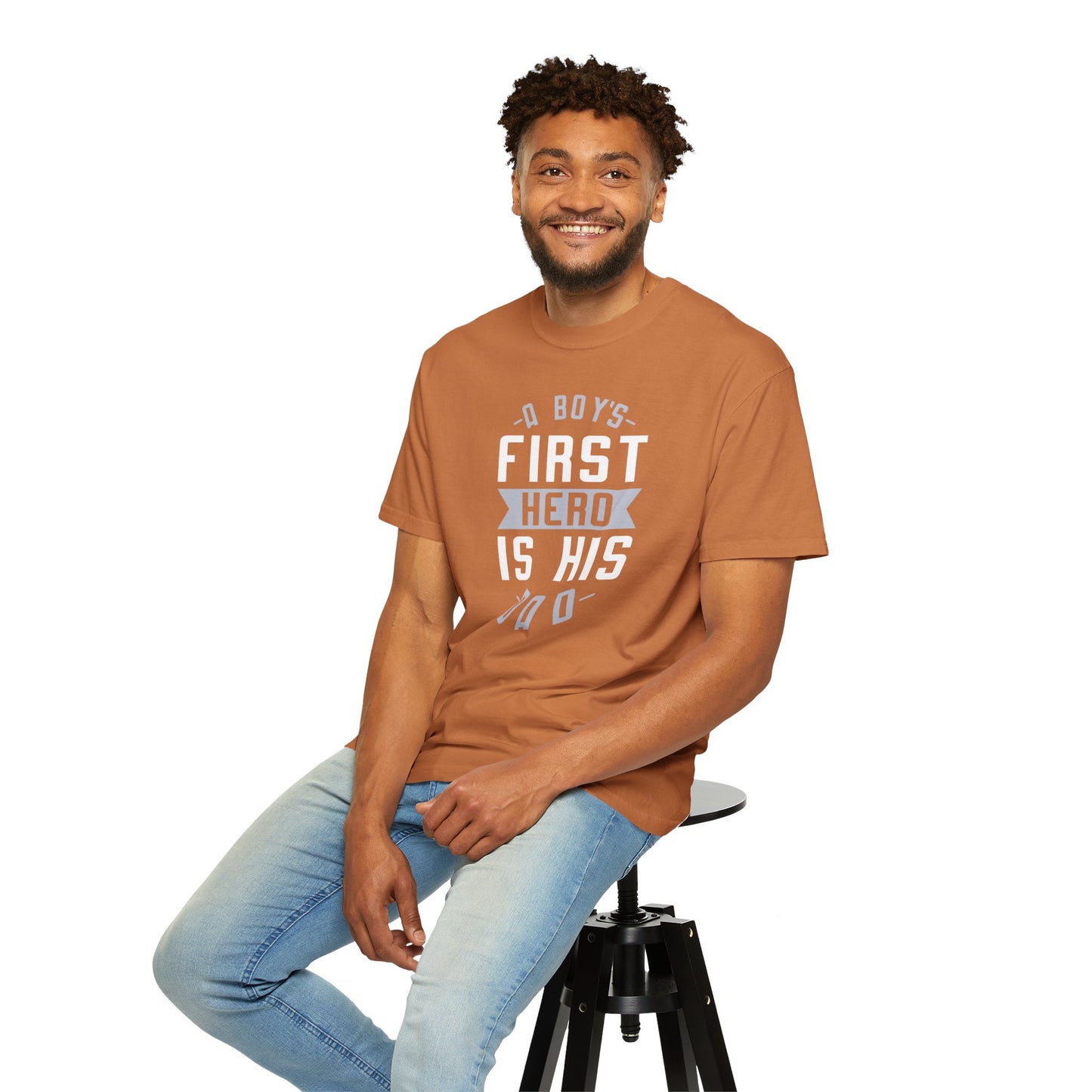 Cute A Boys First Hero Is His Dad Role Model Loving Father Fatherhood Heroic Dad Unisex Heavy Cotton T-Shirt