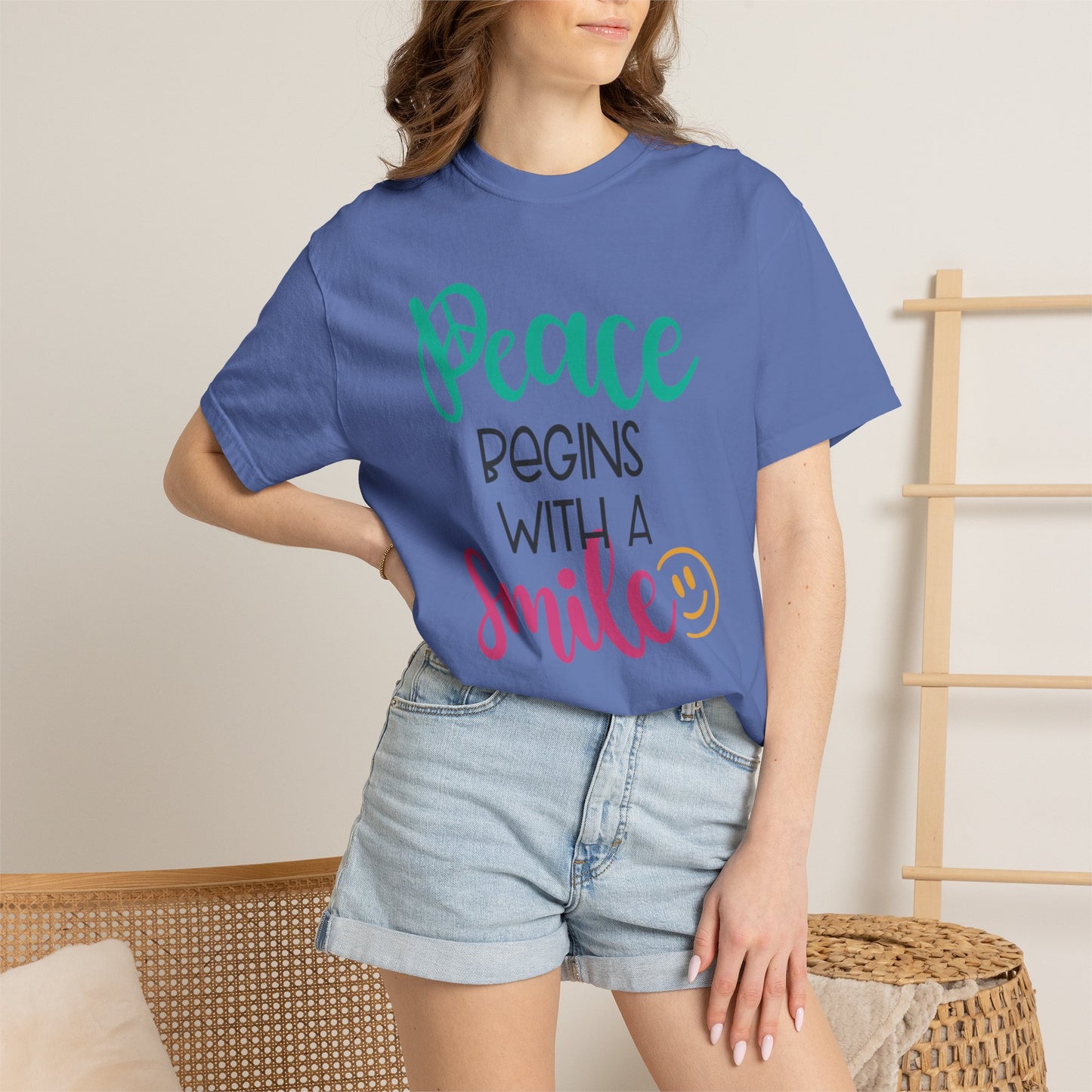Peace Begins With A Smile Kindness Heartfelt Compliments Tee Thoughtful Gestures Love-Inspiration Unisex Heavy Cotton T-Shirt
