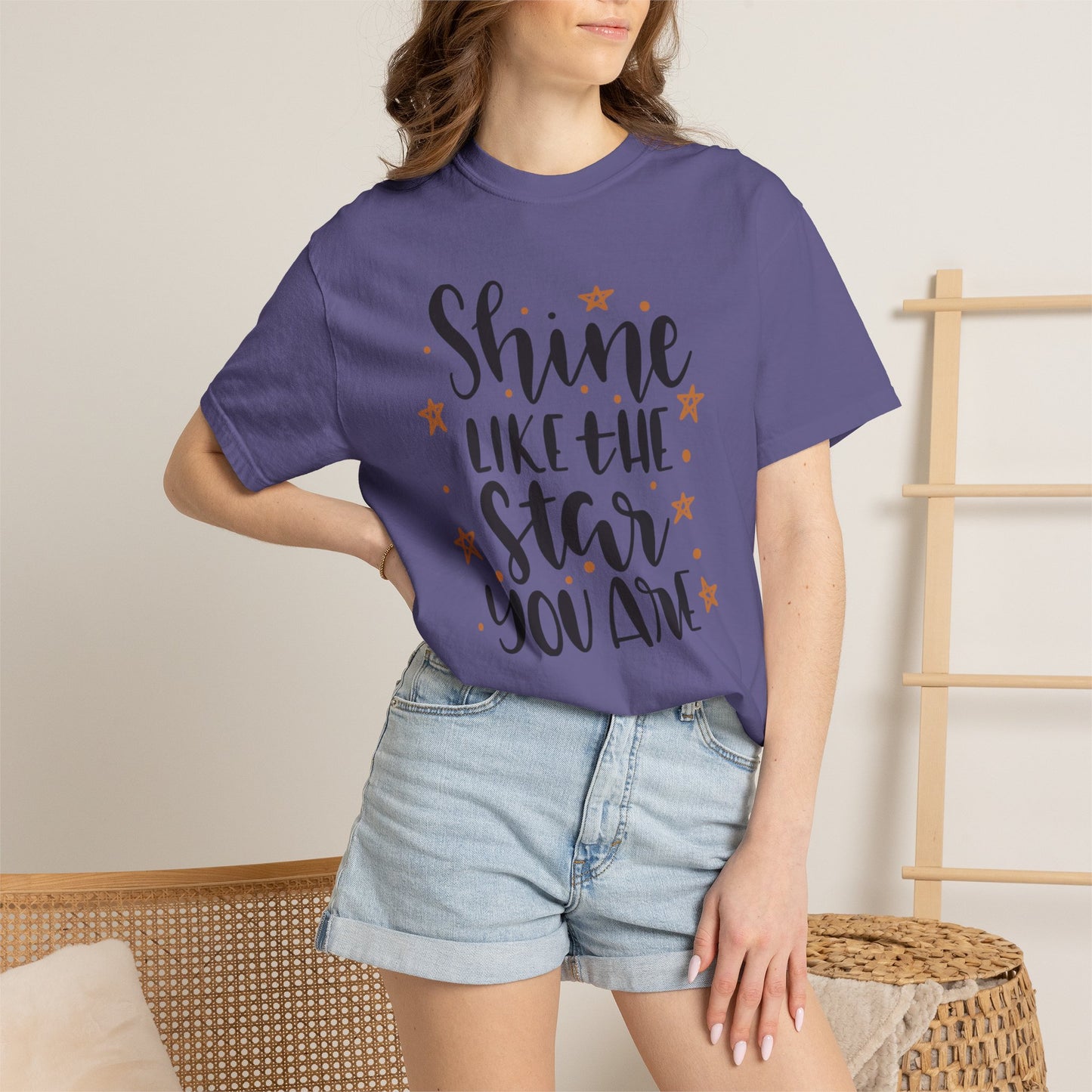 Shine Like A Star You Are Keep Trying Determination Tee Hard Work Success Unstoppable Hustle Fame Unisex Heavy Cotton T-Shirt