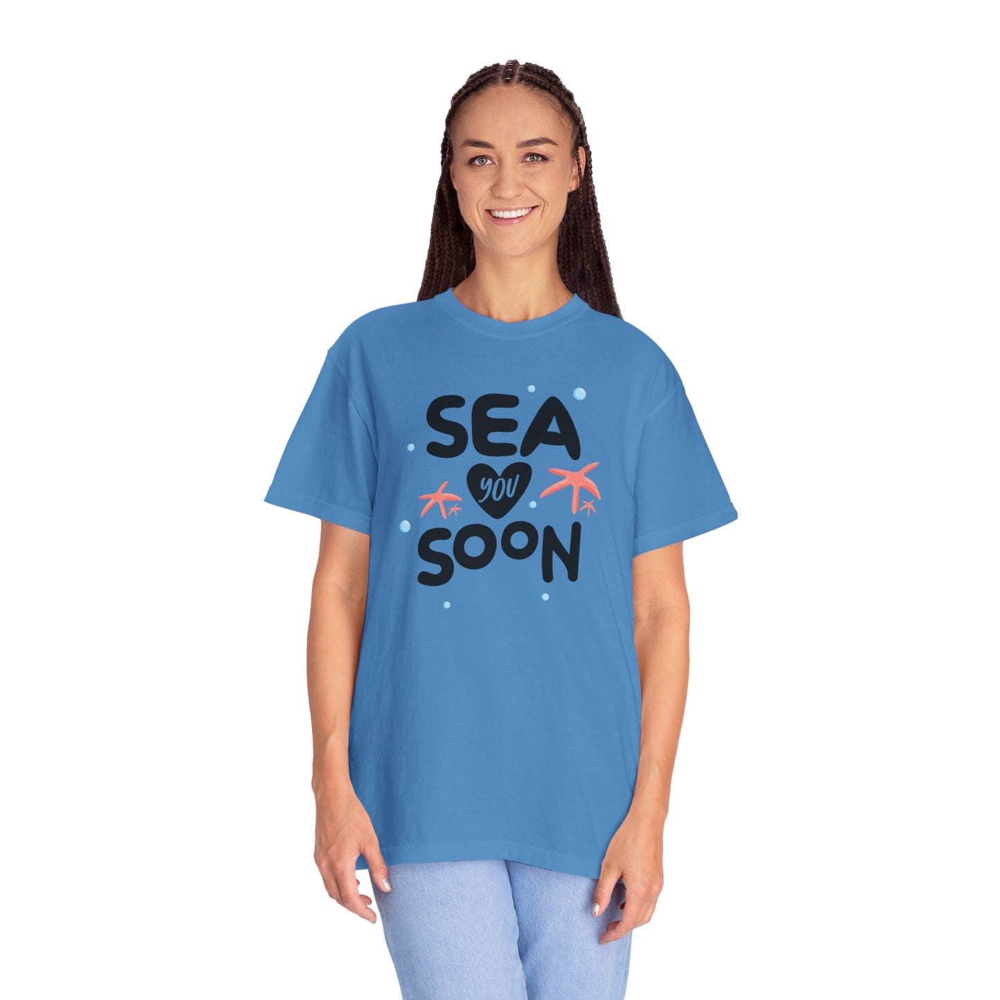 Sea You Soon Sarcastic Tee Ocean Wordplay Seaside Lover Summer Goodbye Ocean Trip Unisex Heavy Cotton T-Shirt