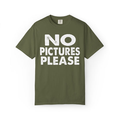 No Picture Please Photogenic Tee No Flash Camera-Shy Personal Space Unisex Heavy Cotton T-Shirt
