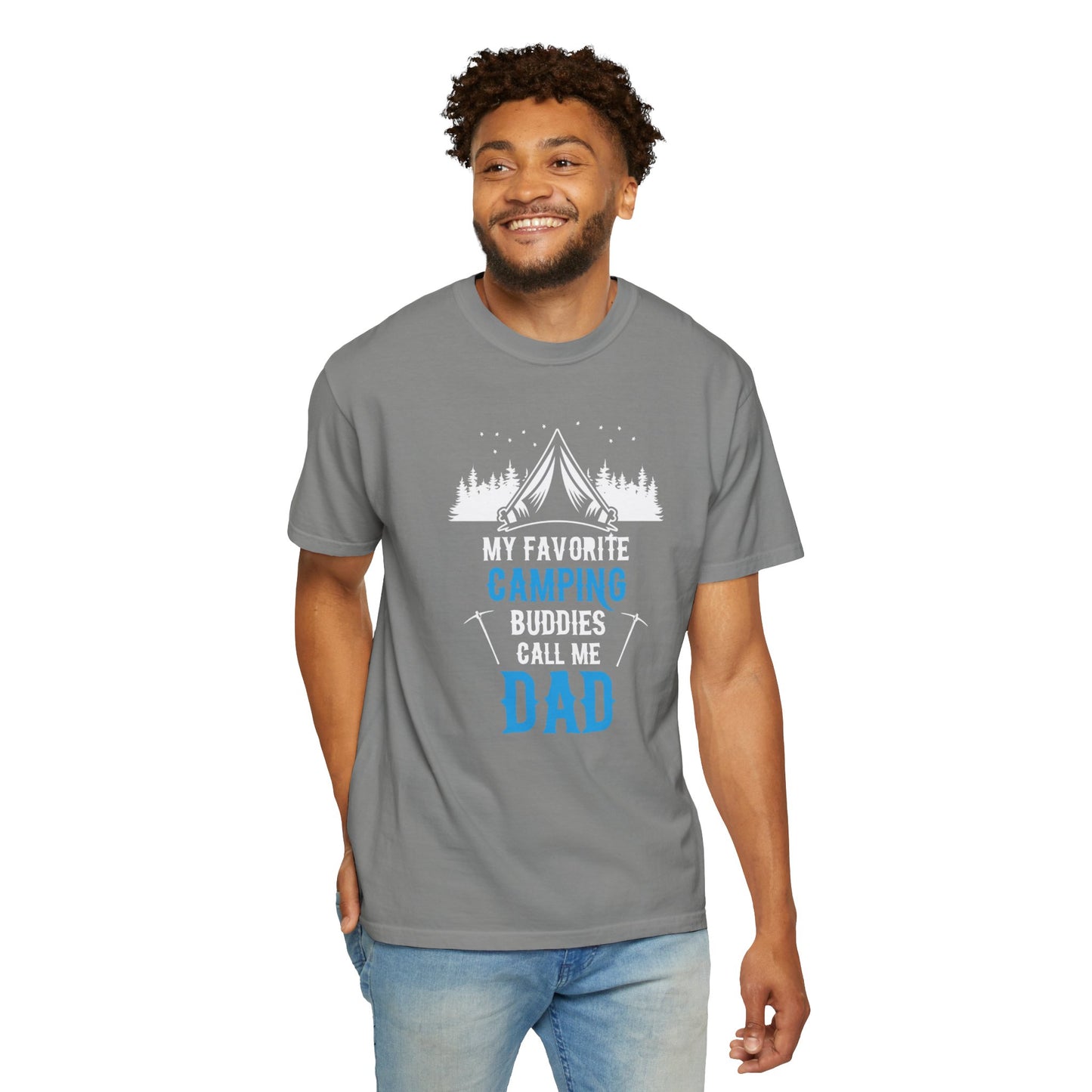 Funny My Favorite Camping Buddies Call Me Dad Sarcastic Adventure Mountains Hiking Stars Unisex Heavy Cotton T-Shirt