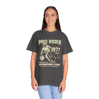 Vintage Reunion Pro Rider Extreme Sport 1977 Free Style Retro Bicycle Two Wheeled Adventure Unisex Heavy Cotton T-Shirt