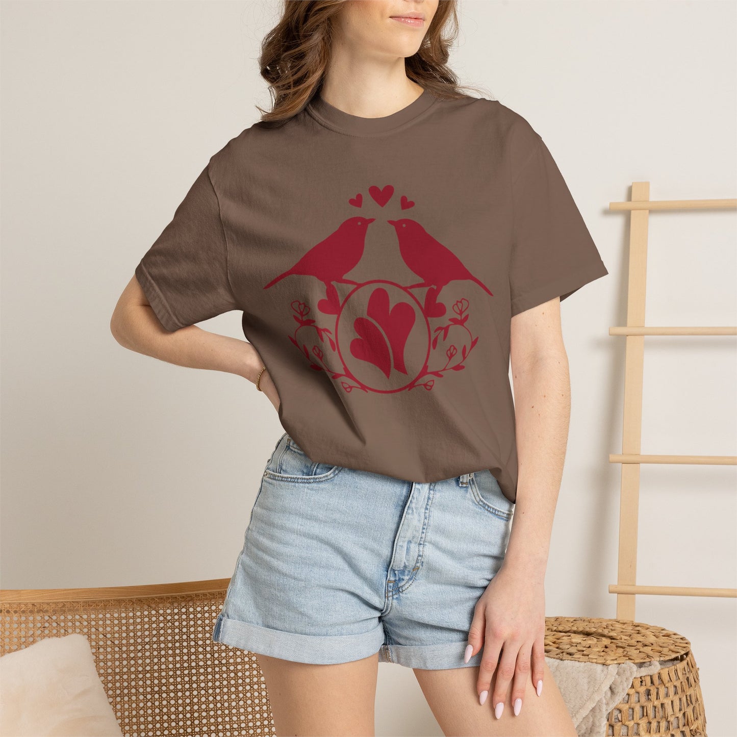 Romantic Love Birds Monogram Boundless Love Affection Lover’s Tee Infinite Bliss Butterfly Kisses Evergreen Romance Unisex Heavy Cotton T-Shirt
