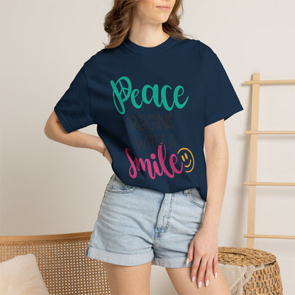Peace Begins With A Smile Kindness Heartfelt Compliments Tee Thoughtful Gestures Love-Inspiration Unisex Heavy Cotton T-Shirt