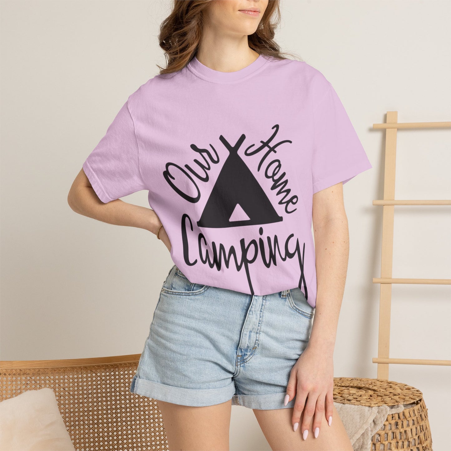 Our Home Camping Freedom Fighter Adventure Lovers Tee Nature Exploration Bonfire Travel Van Unisex Heavy Cotton T-Shirt