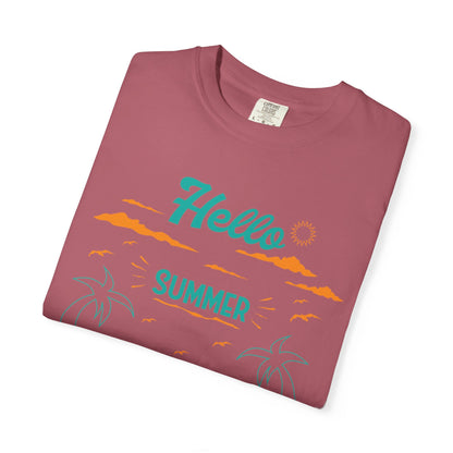 Exciting Hello Summer Sunrise & Sunburn Beach Days Ice Cream Summer Camp Unisex Heavy Cotton T-Shirt