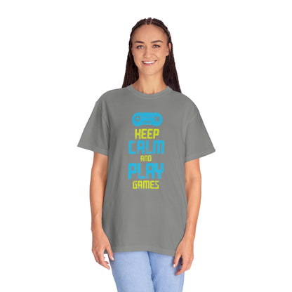 Funny Keep Calm And Play Games Pro Gamer Skills Gaming Mindset Sarcastic Gameplay Optimization Unisex Heavy Cotton T-Shirt