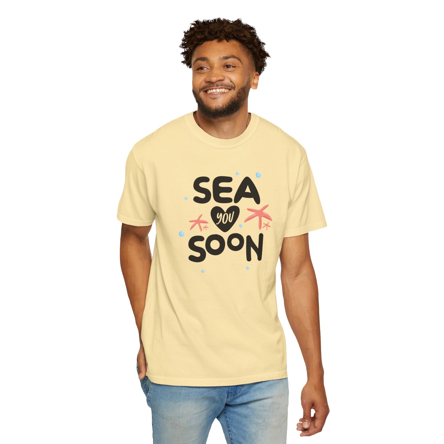 Sea You Soon Sarcastic Tee Ocean Wordplay Seaside Lover Summer Goodbye Ocean Trip Unisex Heavy Cotton T-Shirt