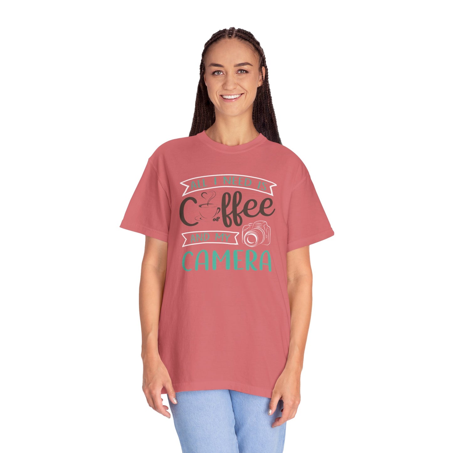 Funny All I Need Is Coffee And My Camera Coffee lover Sarcastic Photography Passion Coffee Clicker Unisex Heavy Cotton T-Shirt