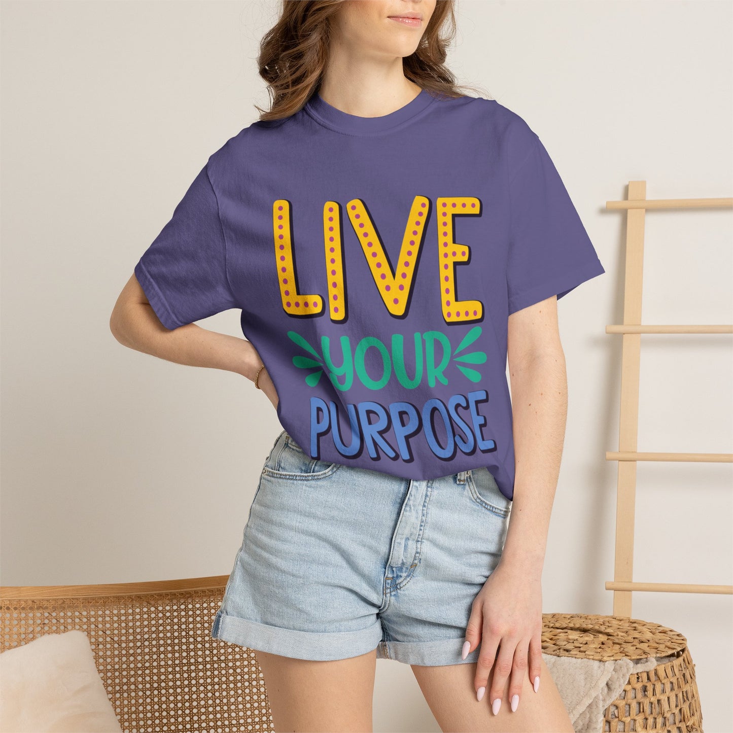 Live Your Purpose Inspirational Tee Stay Focused Positive Message Set Your Goal Empowering Personal Growth Unisex Heavy Cotton T-Shirt
