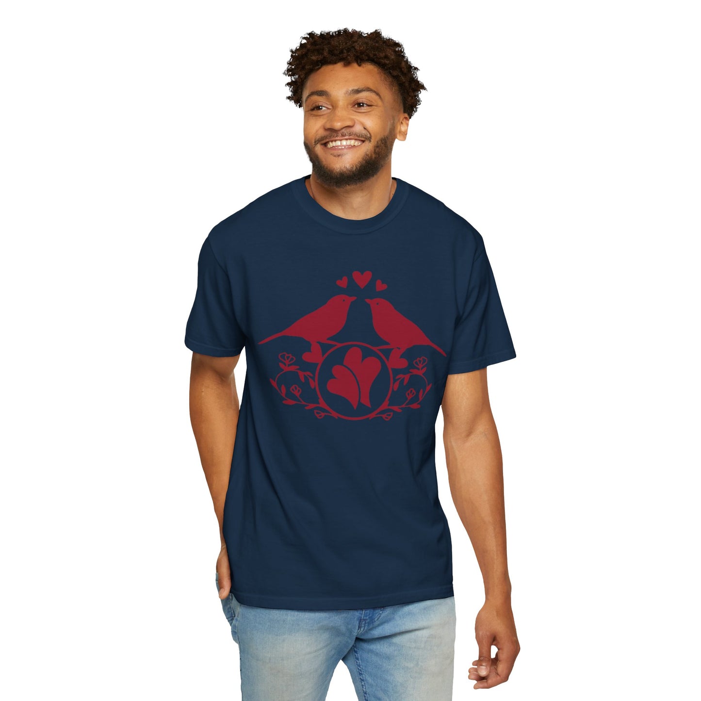 Romantic Love Birds Monogram Boundless Love Affection Lover’s Tee Infinite Bliss Butterfly Kisses Evergreen Romance Unisex Heavy Cotton T-Shirt