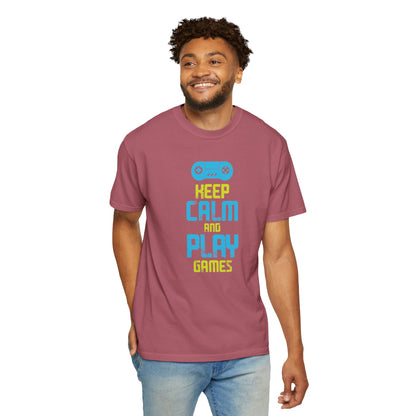 Funny Keep Calm And Play Games Pro Gamer Skills Gaming Mindset Sarcastic Gameplay Optimization Unisex Heavy Cotton T-Shirt