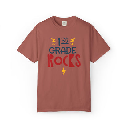 Funny 1st Grade Romeo Learning Legend Super Scholar Junior Geniuses Science Star Student’s Day Unisex Heavy Cotton T-Shirt