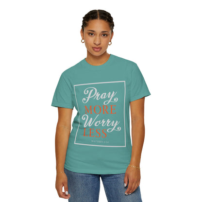 Pray More Worry Less Heavenly Feather White God’s Creation Eternity Tee Purest Being Cross Symbol Unisex Heavy Cotton T-Shirt