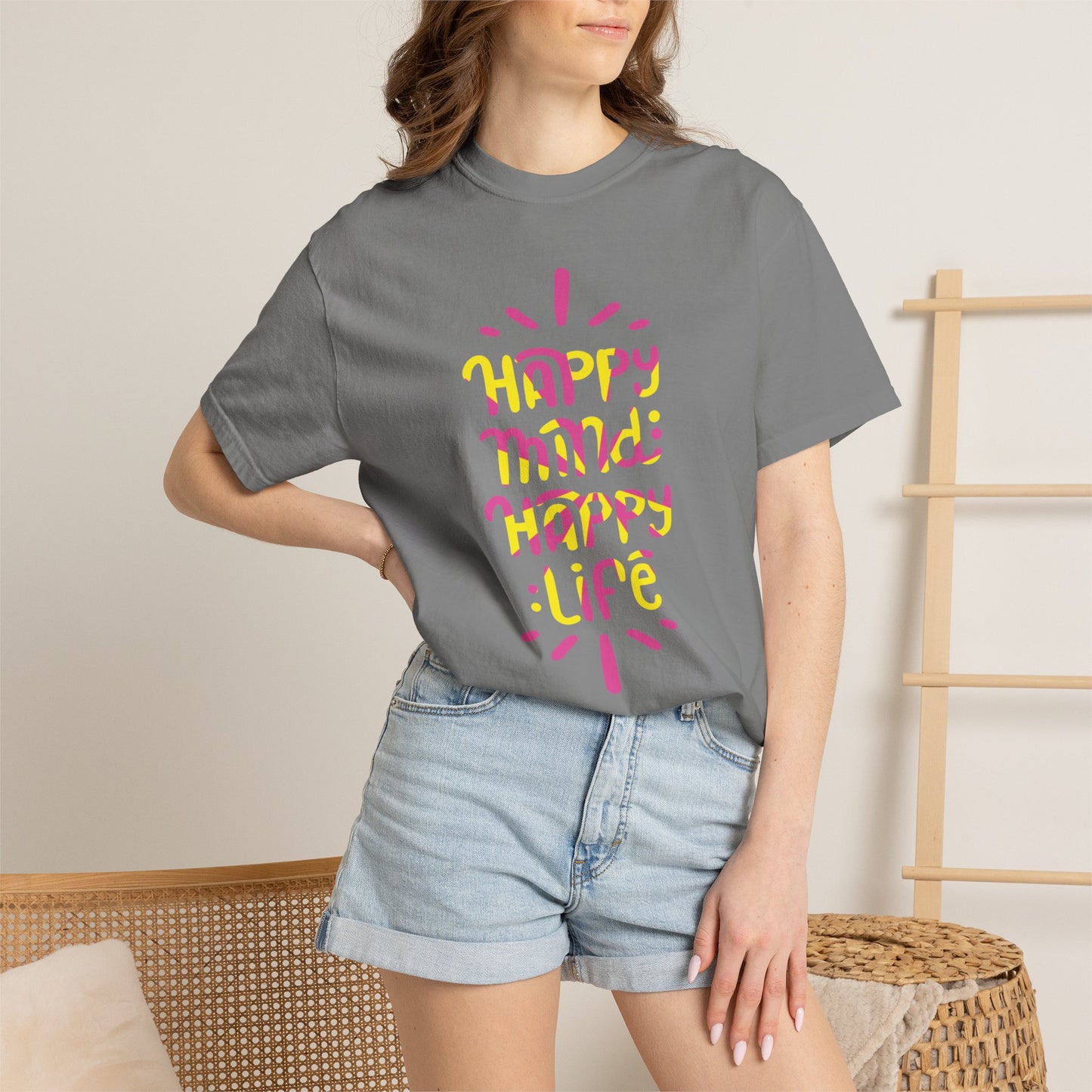 Happy Mind Happy Life Love Hope Worship Eternity Tee Peaceful Living Religious Beliefs Unisex Heavy Cotton T-Shirt