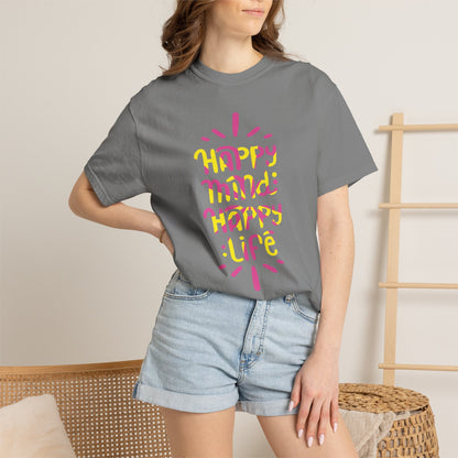 Happy Mind Happy Life Love Hope Worship Eternity Tee Peaceful Living Religious Beliefs Unisex Heavy Cotton T-Shirt