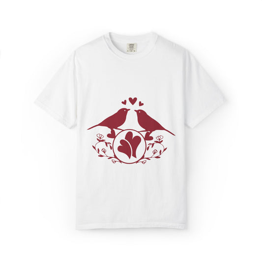 Romantic Love Birds Monogram Boundless Love Affection Lover’s Tee Infinite Bliss Butterfly Kisses Evergreen Romance Unisex Heavy Cotton T-Shirt