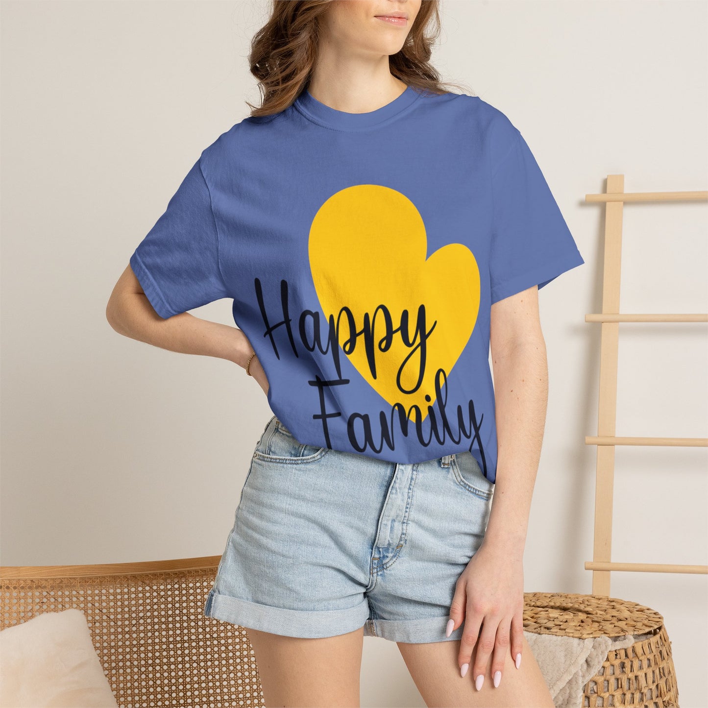 Happy Family Peaceful Paradise Tee Cherished Space Heartfelt Haven Unisex Heavy Cotton T-Shirt