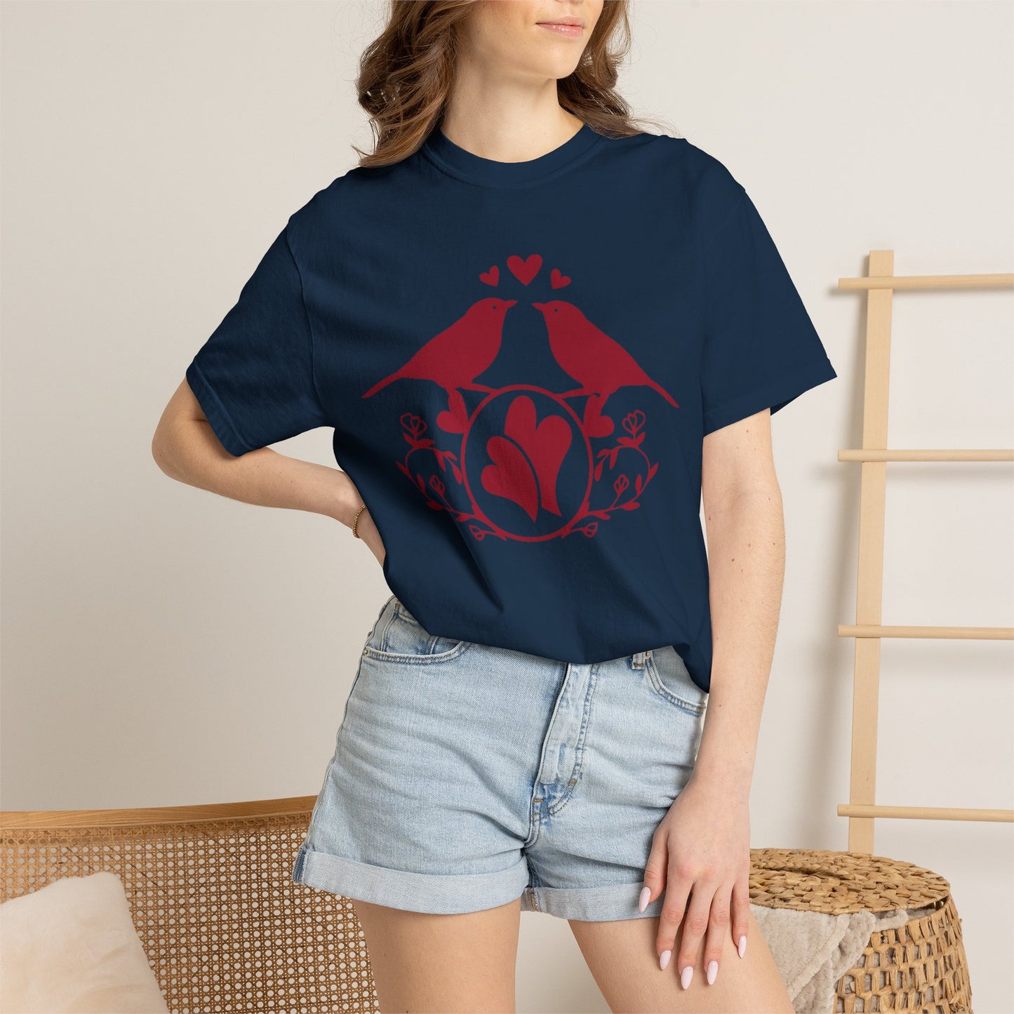 Romantic Love Birds Monogram Boundless Love Affection Lover’s Tee Infinite Bliss Butterfly Kisses Evergreen Romance Unisex Heavy Cotton T-Shirt