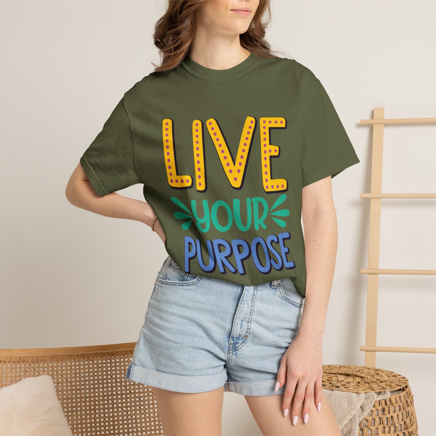 Live Your Purpose Inspirational Tee Stay Focused Positive Message Set Your Goal Empowering Personal Growth Unisex Heavy Cotton T-Shirt