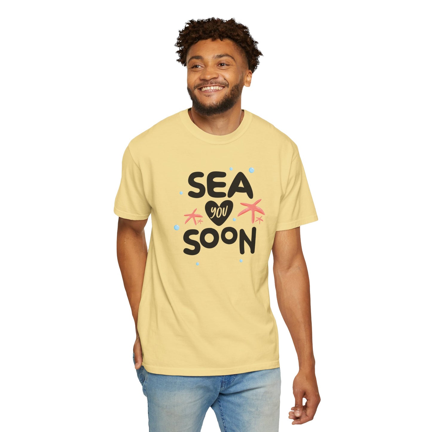 Sea You Soon Sarcastic Tee Ocean Wordplay Seaside Lover Summer Goodbye Ocean Trip Unisex Heavy Cotton T-Shirt