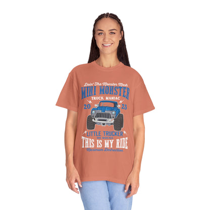 Funny Mini Monster Truck Manic Speed Truck Power Sarcastic Extreme Adventure Four-Wheel Drive Unisex Heavy Cotton T-Shirt